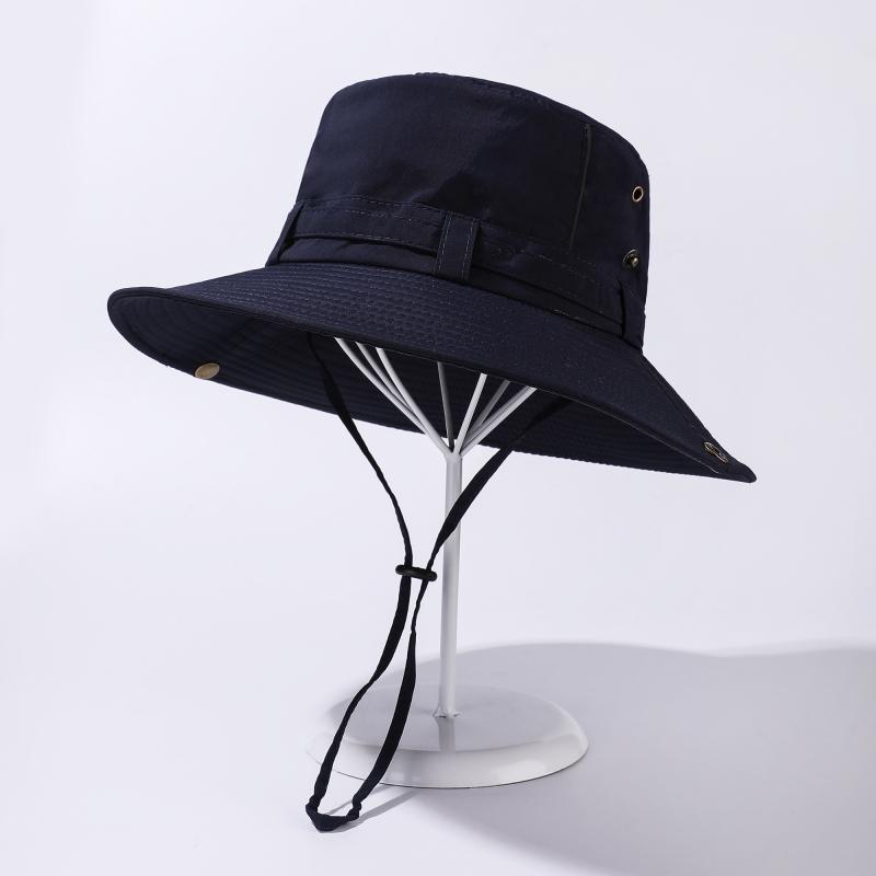 Taslan Waterproof Bucket Hat 8cm Wide Brim Summer Outdoor Sun Protection Fishing Cap Men Women Windproof Rope Hiking Safari