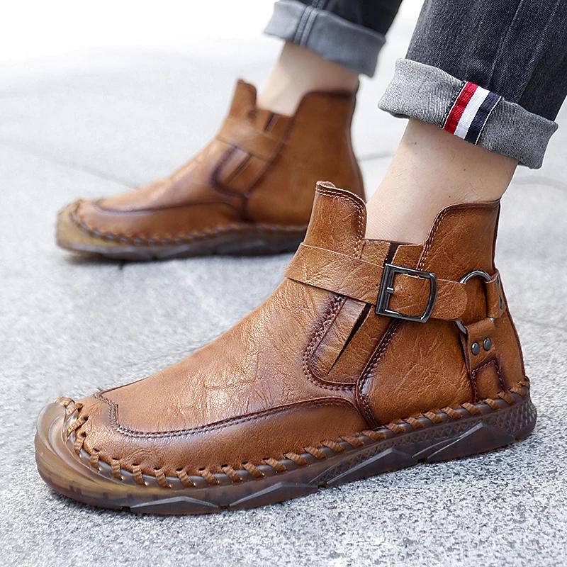 Men's Genuine Leather Casual Spring and Autumn Men's Ankle Boots, Loafers, Walking Casual Leather Shoes