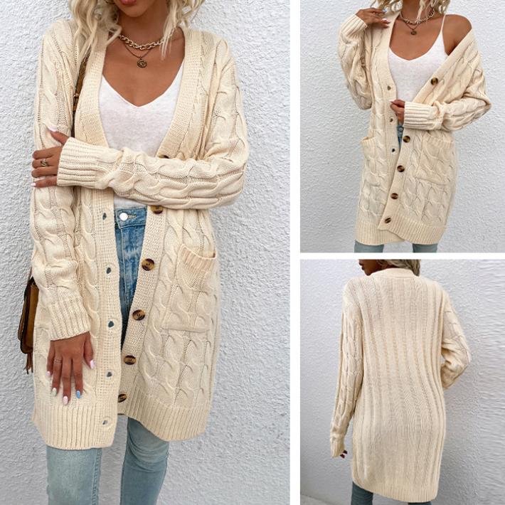 Maglione da donna autunno e inverno scollo a V lavorato a maglia con bottoni cardigan