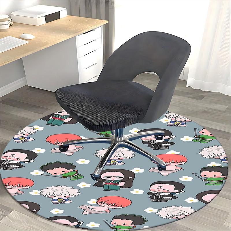 1pc Anime Cartoon Design Round Carpet - Office Chair Mat, Non-Slip Rug for Home Decor, Living Room, Bedroom