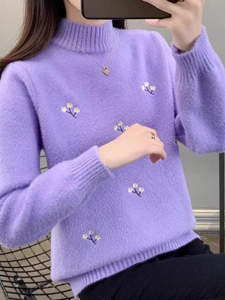 Jesień i zima Nowy półgolf z grubego polaru z norek damski luźny sweter dzianinowy dół top