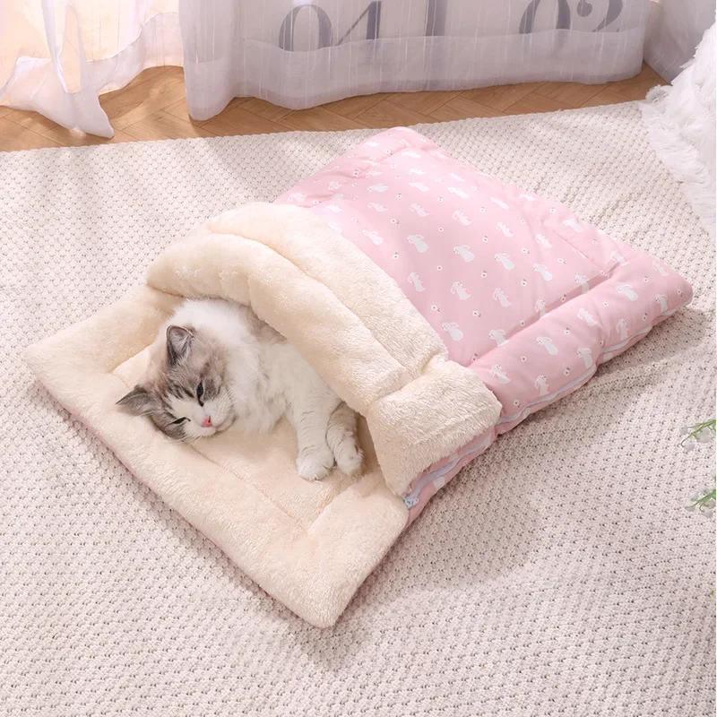 Soft and Comfortable Cat Bed Warm Pet Room with Detachable Mat and Foldable Design for Easy Storage of Cat Sleeping Bags Dog Bed