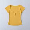 Women's Sweetheart Neck Short Sleeve T Shirt Slim Fit Basic Solid Color Tee