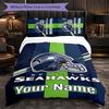 Seattle Seahawks Customized Name Text Bedding Set, 1 Duvet Cover & 2 Pillowcases Personalized Bedroom Gift