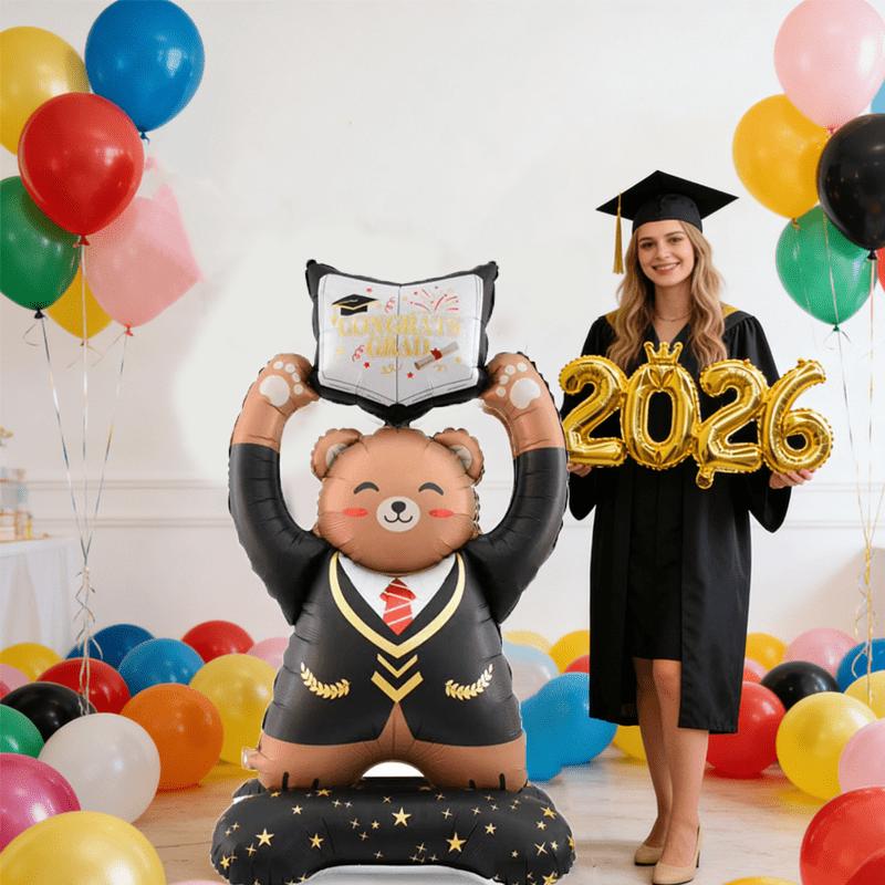 2pc 150cm Large Standing Certificate Graduation Bear and 2026 Shaped Balloon Set Suitable for Graduation Season Party Decoration
