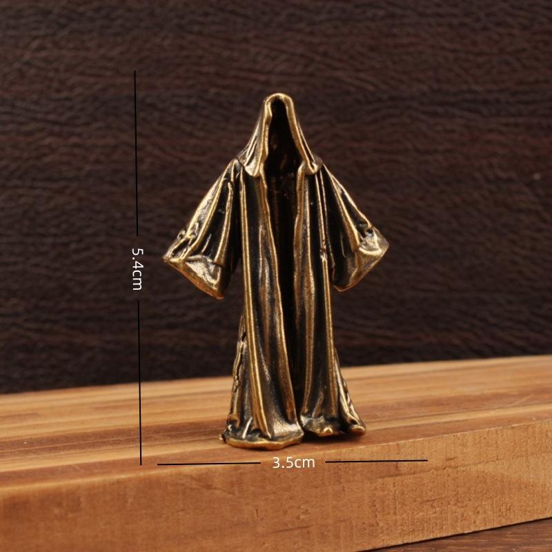 Grim Reaper Small Statue Brass Faceless Men Hooded Robe Figurines Retro Metal Home Office Desktop Decorations Ornaments Gifts