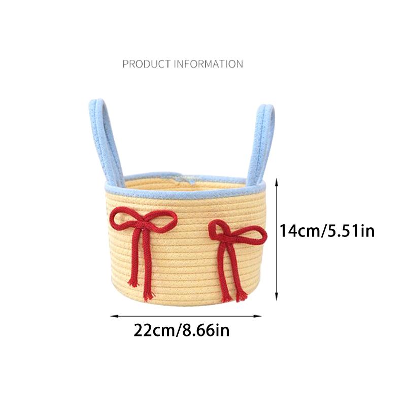 Cute Crochet Storage Basket With Lid - Woven Cotton Home Organizer Bin, Decorative Desktop Dustproof Box For Trinkets & Crafts