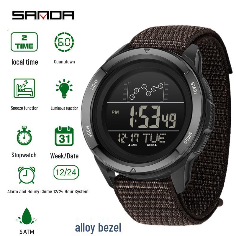 Многофункциональные цифровые часы Sanda: Спортивные часы для студентов с одним дисплеем, будильником, большим циферблатом, водонепроницаемые.