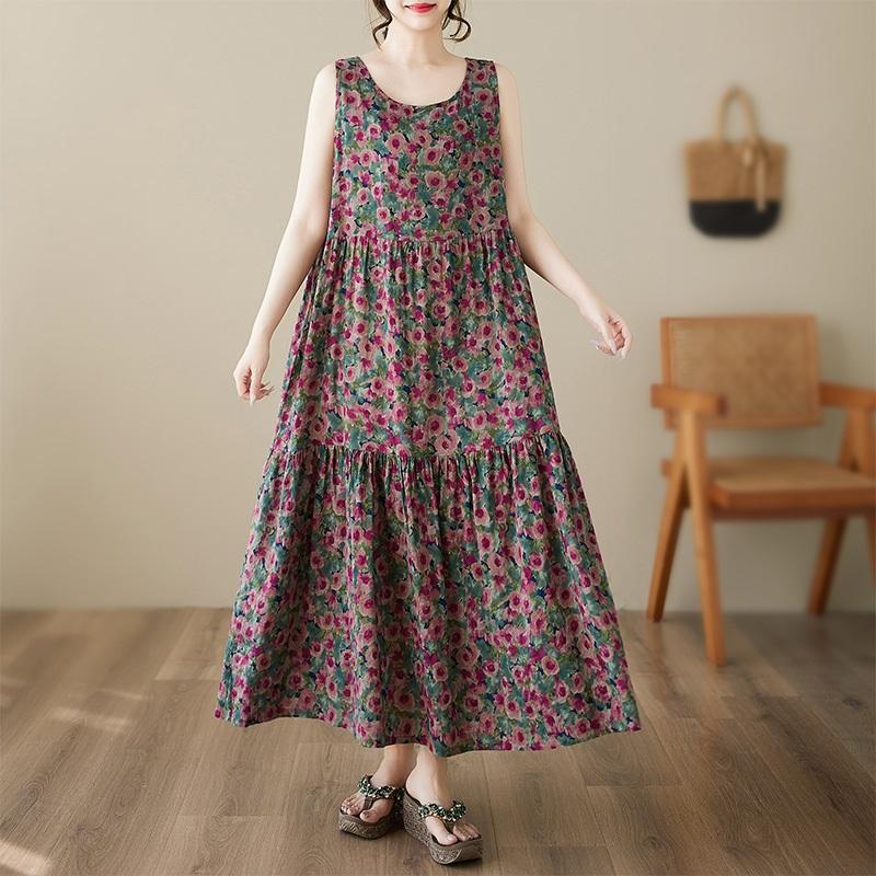 Sleeveless Plus Size Vintage Floral New In Dresses for Women Casual Loose Long Summer Dress