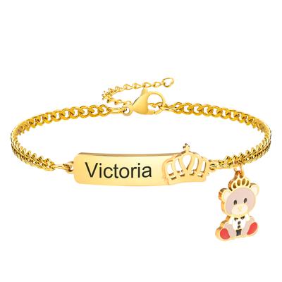 Bracelet Personnalisé pour Bébé en Acier Inoxydable Chaîne Maillons Ours avec Gravure Gratuite pour Enfants Cadeau d'Anniversaire Enfant