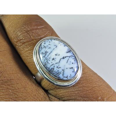 Natural Dendrite Opal Gemstone 925 Solid Sterling Silver Ring Size US-7 PG-83