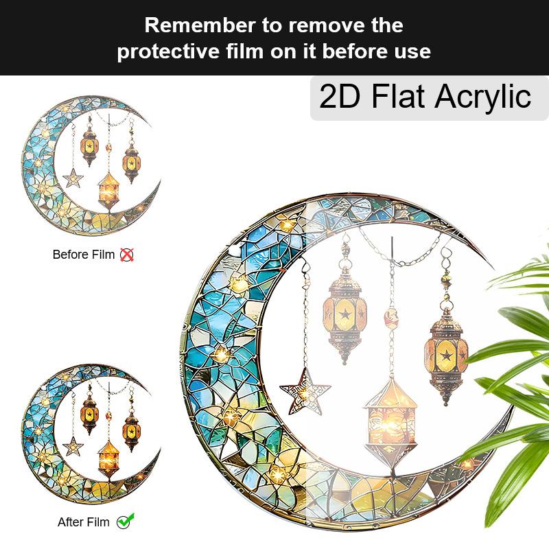 Acrylic Crescent Moon with Lanterns Suncatcher Stained Glass Effect Window Hanging Ornament Boho Lover Gifts