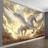 Pegasus Horse Tapestry, White Winged Steed Galloping over Ocean Waves, Mythical Fantasy Wall Hanging for Bedroom Living Room