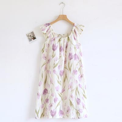 2026 New Summer Women's Sleeping Skirt 100% Cotton Crepe Cloth with Chest Cushion Tank Top Skirt Loose Thin Large Home Clothing