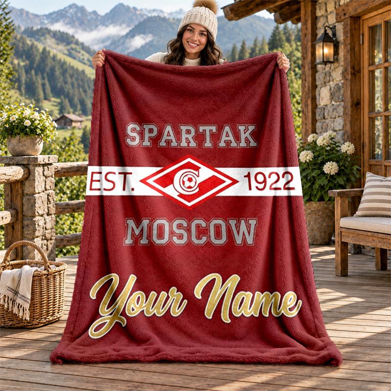 FC Spartak Moscow Custom Name Flannel Blanket Personalized Soft Warm Plush Throw Blanket Customized Gift for Family Friends