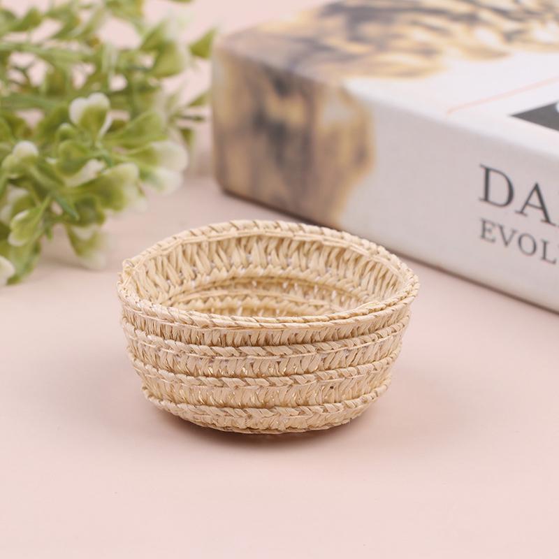 Mini 1/12 Cute Dollhouse Rattan Frame Hand-woven Vegetable Food Flower Basket Cute Toys Dolls Miniature Decoration