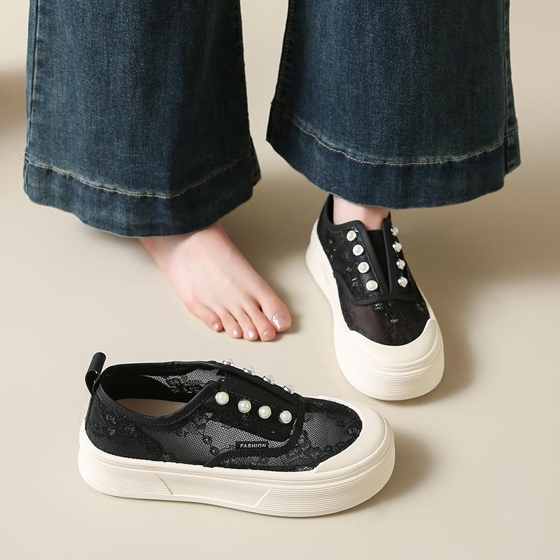 

Platform canvas shoes women s 2025 new summer thin breathable mesh shoes with skirts, white shoes, one pedal board shoes 40