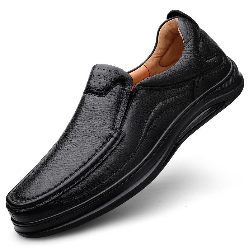 Men's Breathable Leather Shoes Black Soft Leather Soft Bottom Spring Autumn Best Men Business Formal Wear All-Match Casual Shoes