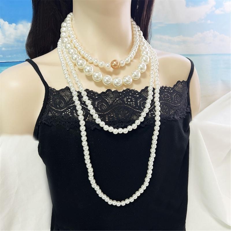 4 Piece Layering Artificial Pearls Necklace Set Adjustable Length Multi Strand Jewelry Neckchain For Women Fashion