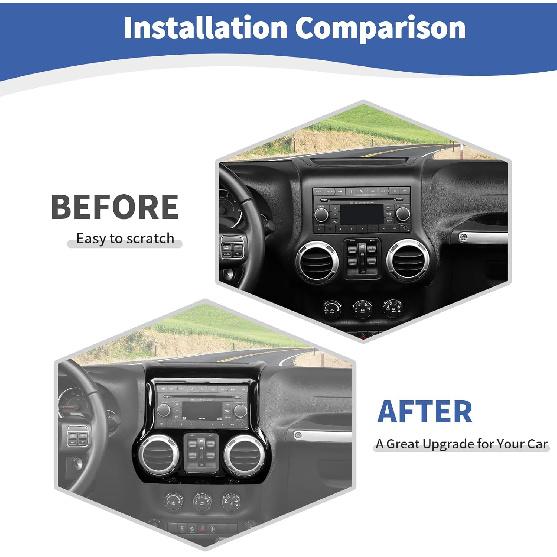 RT-TCZ for Jeep JK Black Dash Console Radio Screen/Vents Cover Trim for Jeep Wrangler JK JKU 2011-2017 ABS Interior Accessories 1pc