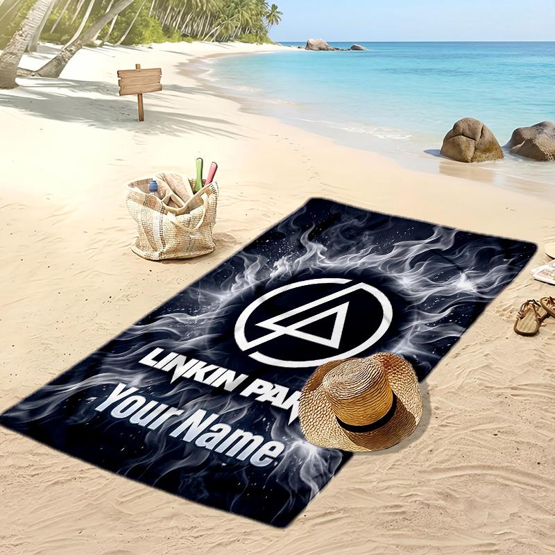 Linkin Park Custom Beach Towel, Print Your Name Text Lightweight Absorbent Towel for Swimming Travel