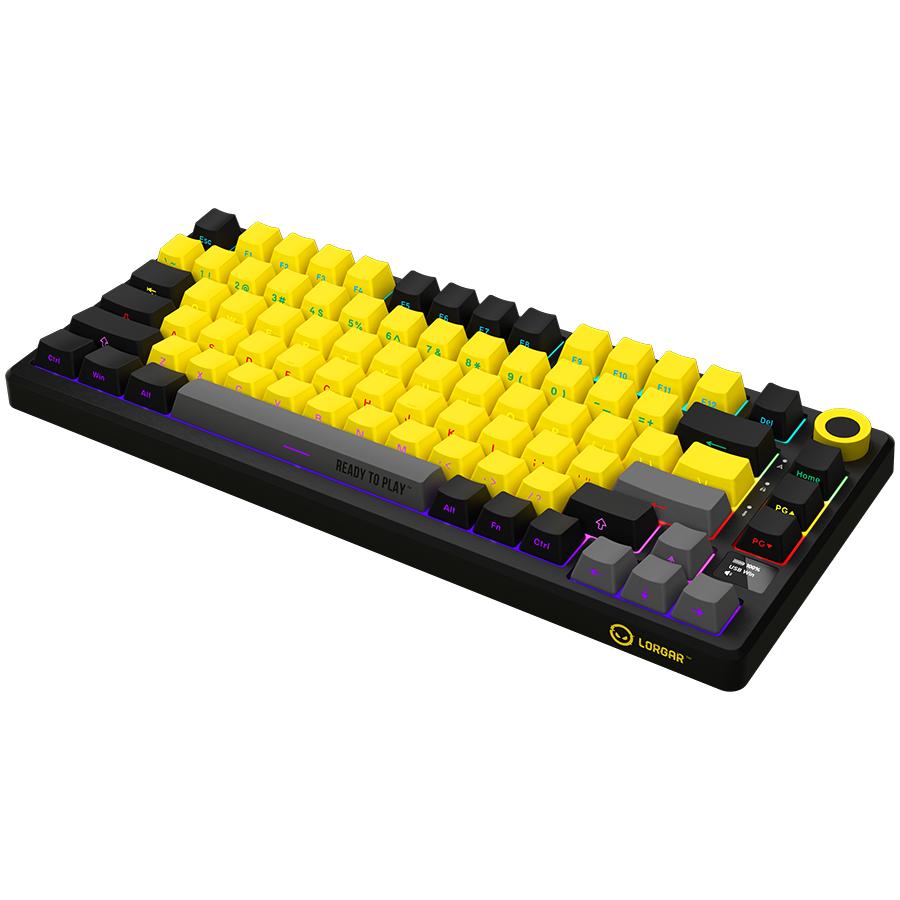 LORGAR Wireless Gaming Keyboard, Pro, 75% Mechanical, Black and Yellow, EN Layout