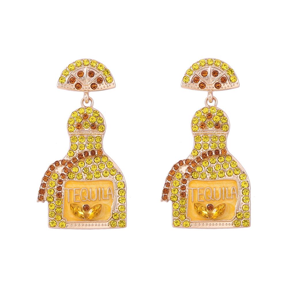 Fashion Wine Bottle Earrings 11 Color Optional Letter Perfume Bottle Alloy Full Diamond Ladies Ear Jewelry