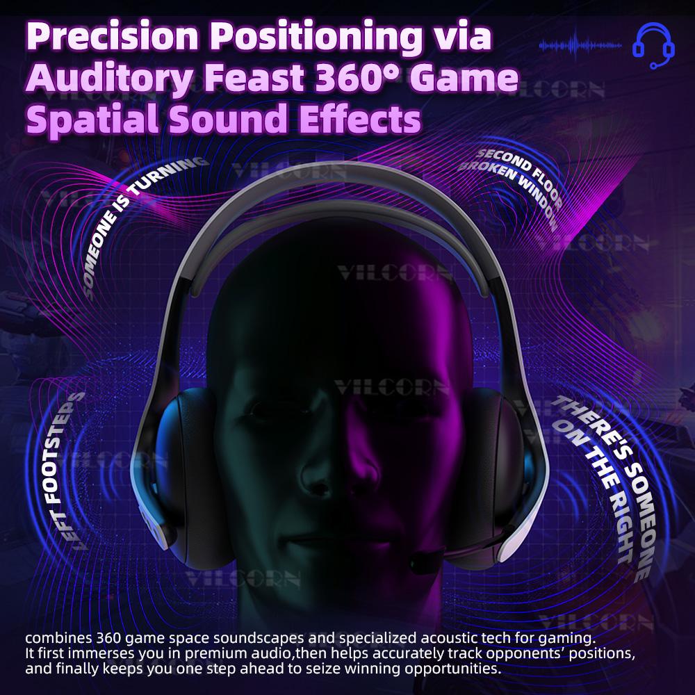 Wireless Gaming Headset For PS5 2.4G Bluetooth 5.4 Game Headphones For PC Switch PS4 Android iOS With Noise Cancelling Mic