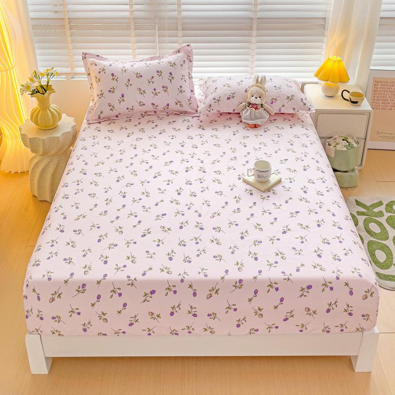 Purple Flower Bed Sheets Single/Queen/King Size Fitted Bed Sheet With Elastic Band Drap De Lit High Quality Mattress Cover 180