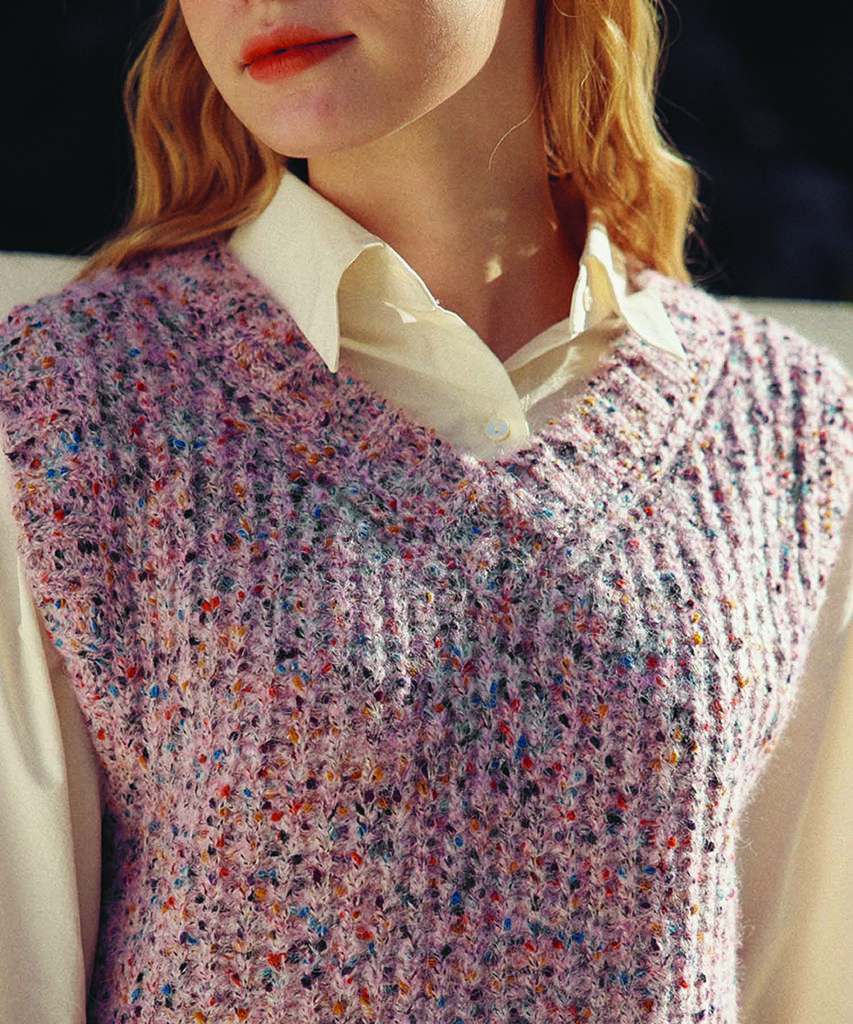 Molly'S Moment Wool Blend Bubble V-Neck Vest Pink