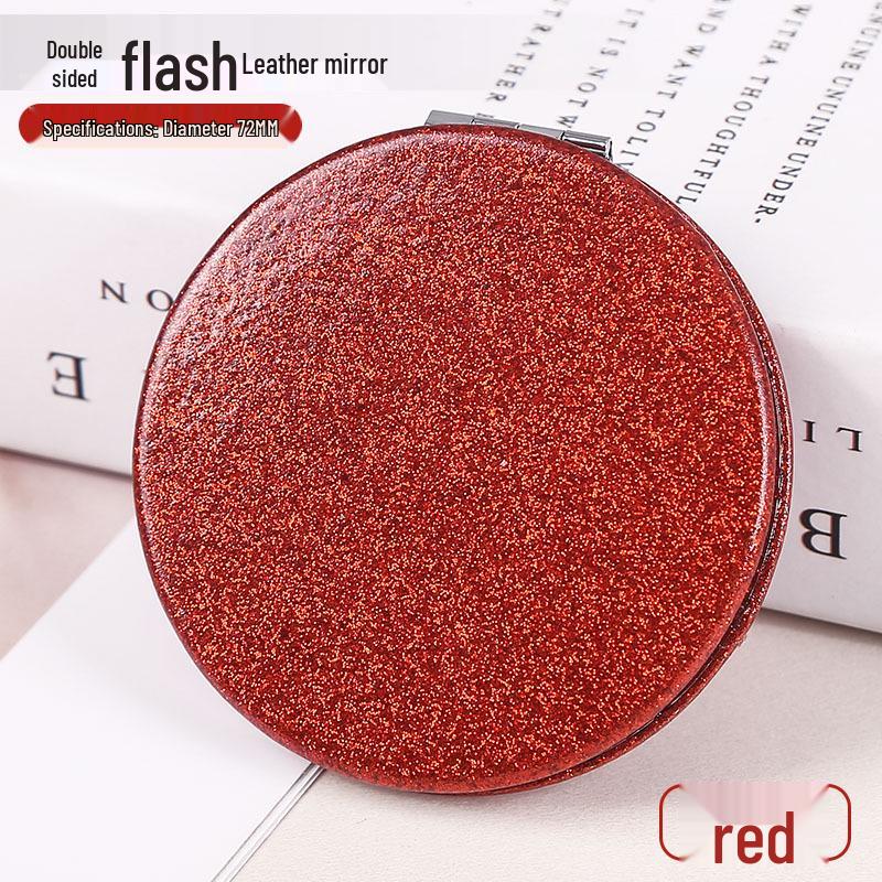 White PU Leather Folding Pocket Mirror - Creative Portable DIY Metal Student Mirror