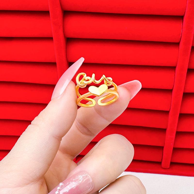 Exquisite Sand Gold Open Ring for Women: High-End Niche Design, Light Luxury Style, Long-Lasting Color, Imitation Gold.