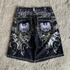 DRIPX New Streetwear American Denim Shorts Mens Womens Hip Hop Embroidery Printed Loose Shorts Gothic Retro Casual Basketball Shorts