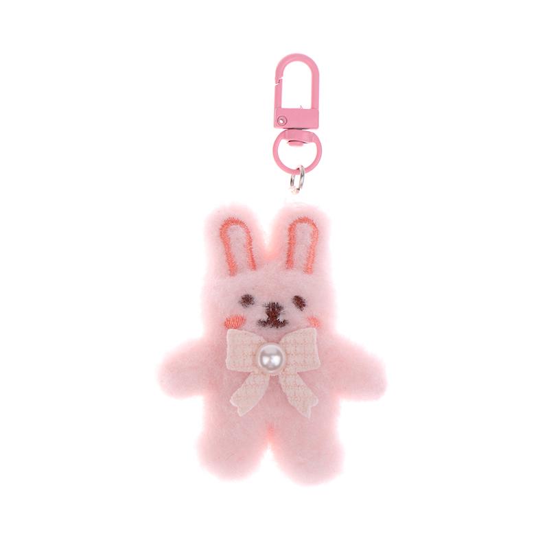 Bowknot Rabbit Plush Pendant Cartoon Bunny Keychain Soft Stuffed Doll Car Key Ring Backpack Bag Decor
