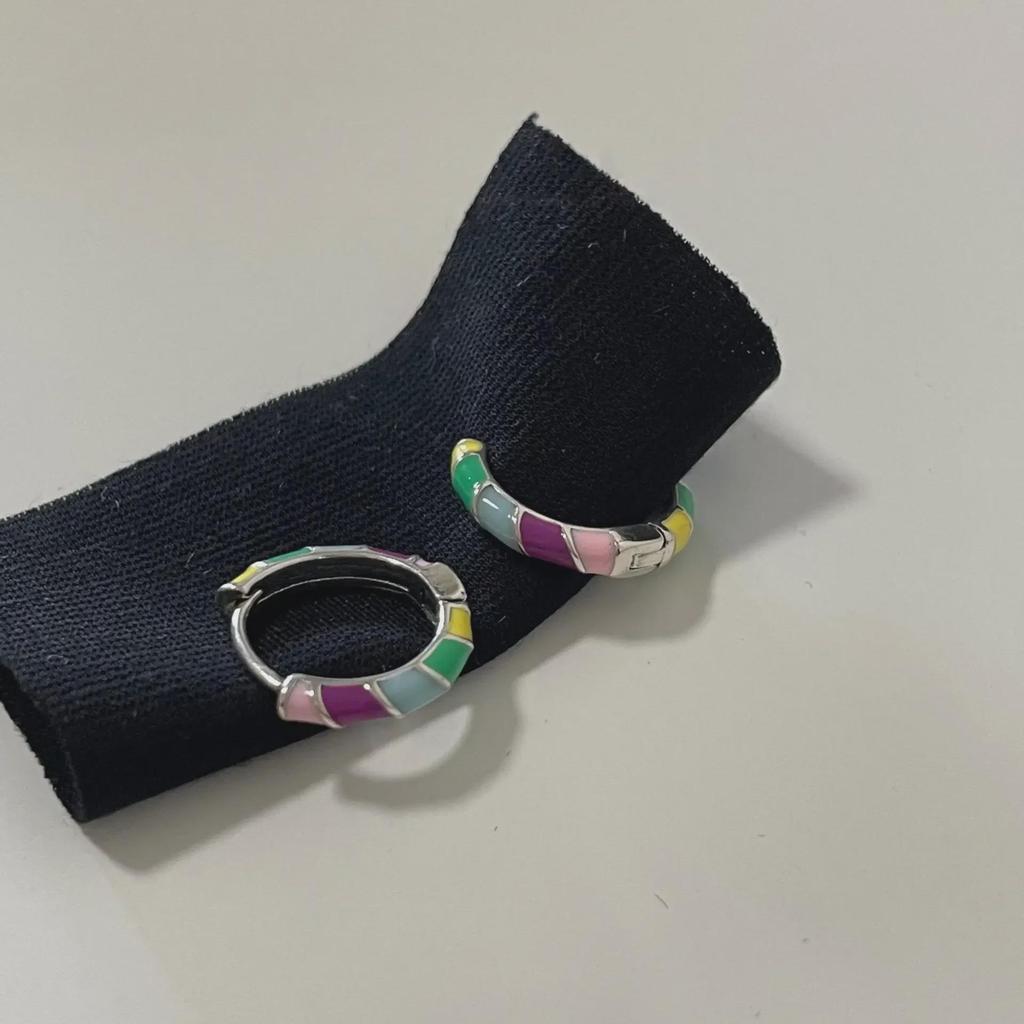 Autumn/Winter 2022 Geometric Color-Splice Earrings – S925 Silver Needle, Hong Kong Style 