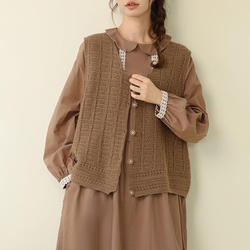 Autumn 2025 Vintage Round Neck Crochet Knit Vest