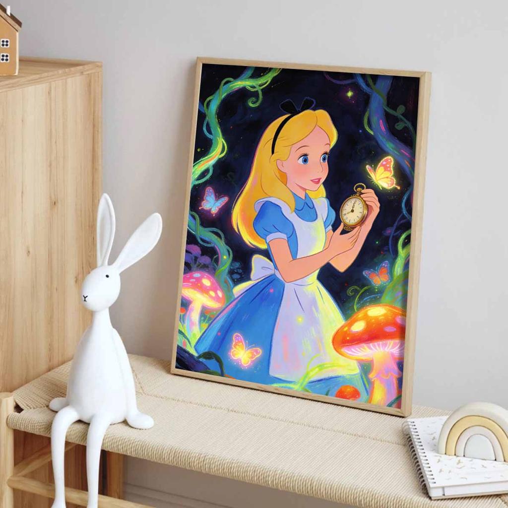 Disney Diamonds Full Diamond Art Painting Kit Diamond Painting Home Decor Alice Wonderland Fantasy Mushroom Butterflies Clock 127 Chars