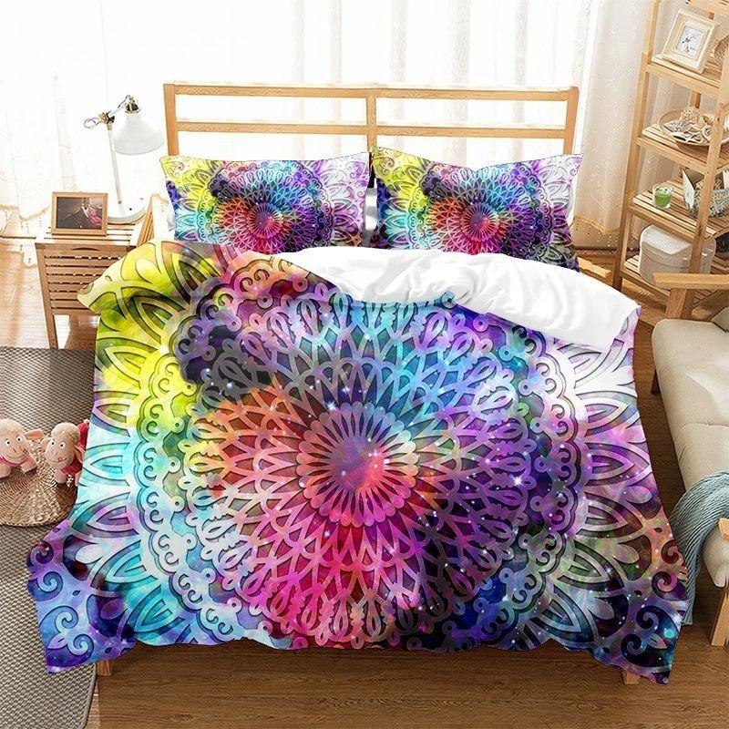 Mandala Flower Duvet Cover Set Bohemian Style Colourful Flowers Comforter Cover King Size For Boys Girls Polyester Bedding Se