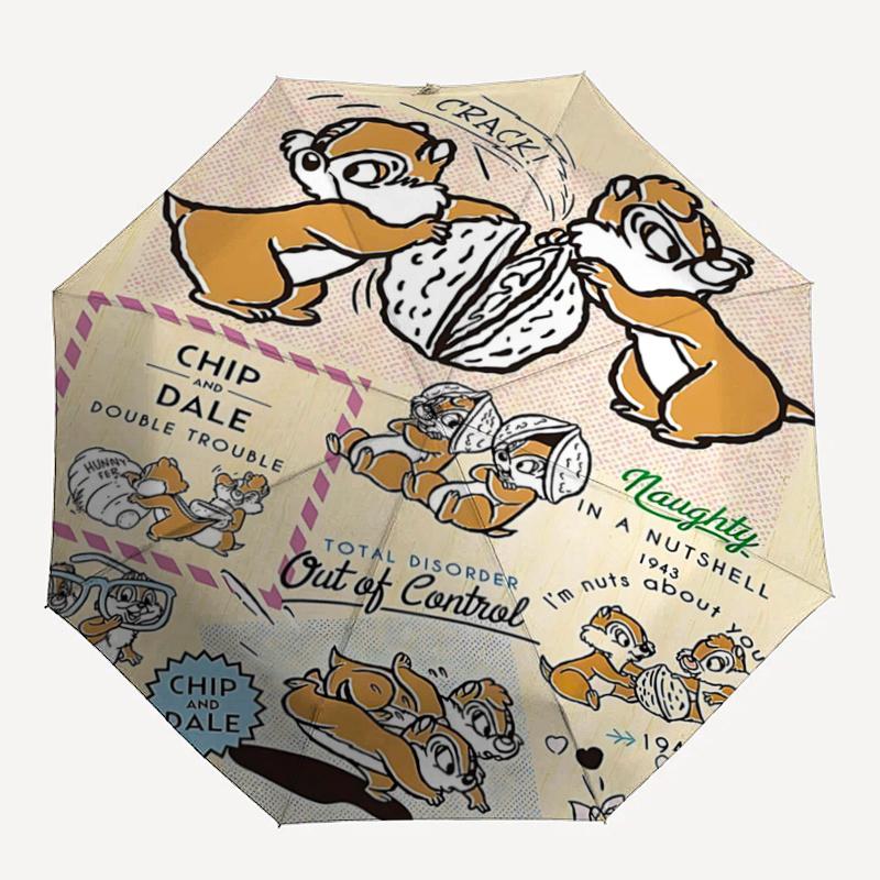 1pc Twin Chip 'n' Dale Pattern Automatic Umbrella is Fashionable and Good-Looking, a Portable 3-Fold Umbrella, Suitable for Travel and Daily
