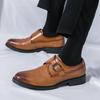 Fashion New Men's Pointed Patent Leather Dress Casual Shoes Male Monk Strap Loafers Wedding Dress Business Homecoming Footwear