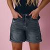 Jeans Feminino Cor Sólida Stretch Slim Fit Shorts Jeans Destroyed