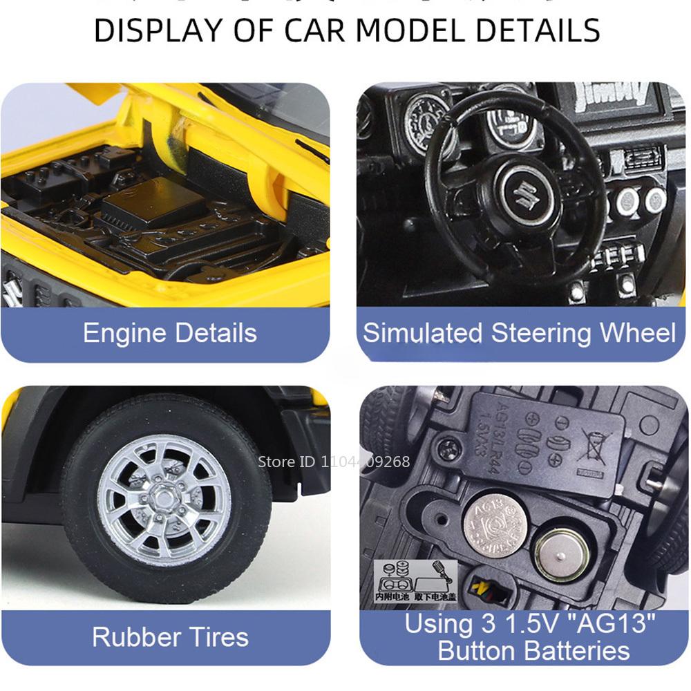 1:24 Scale Suzuki Jimny Car Model Toy Diecast Alloy Pull Back Sound Light Shock Absorption Off-road Vehicle Models Gifts for Kid