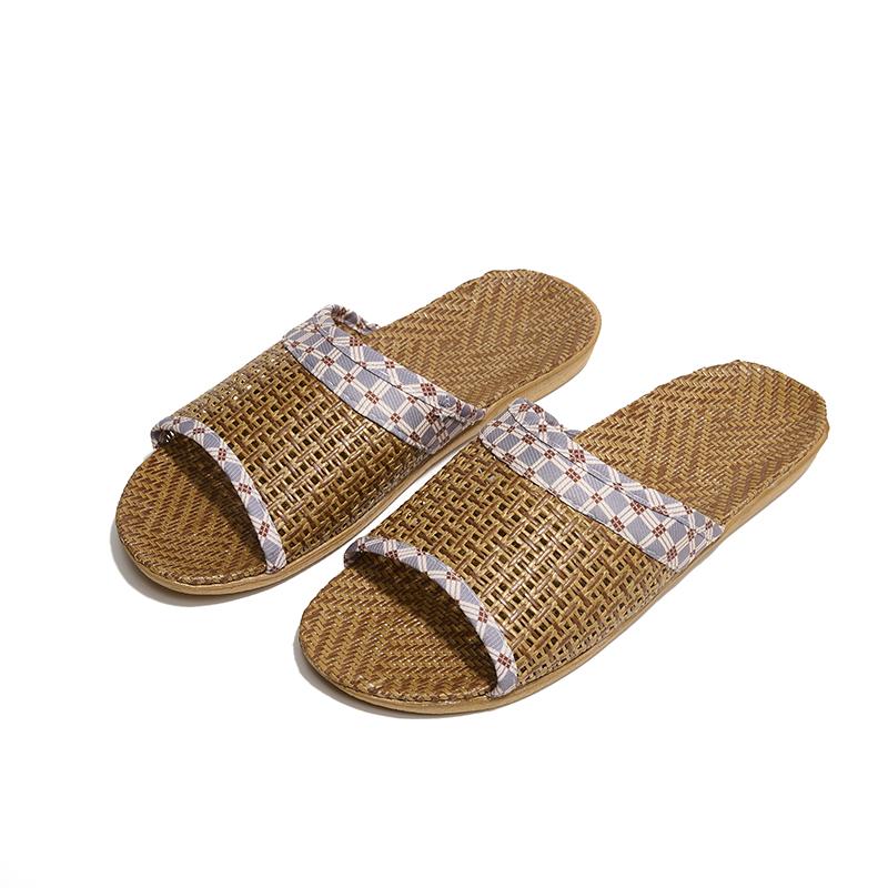 Woven Rattan Slippers With Soft Linen Lining, Casual Open Toe Slip On Shoes, Comfortable Indoor Home Slides