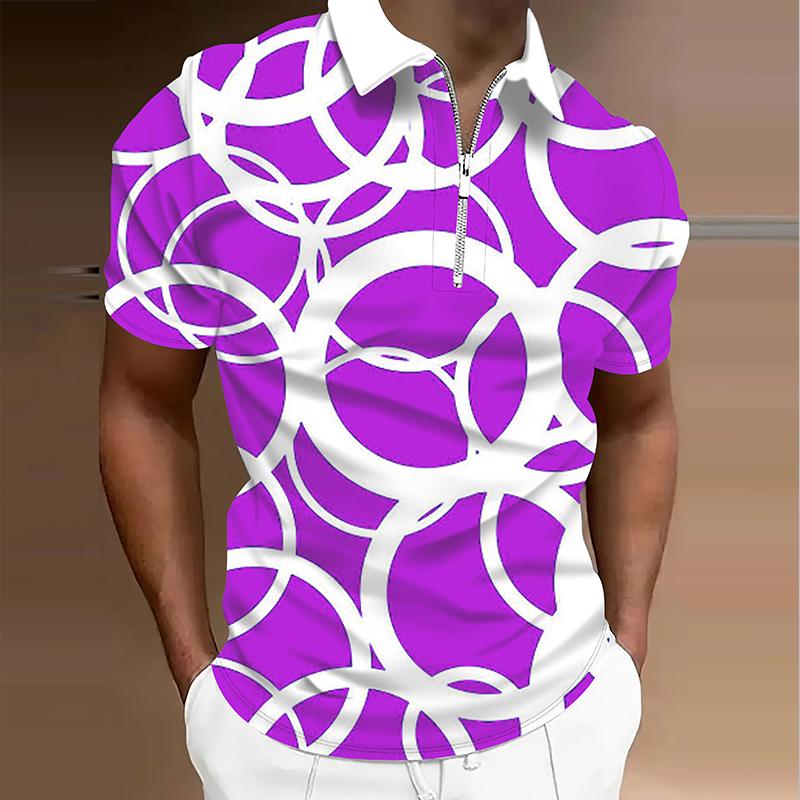 

Мужская рубашка поло повседневная на молнии с коротким рукавом модная повседневная на молнии лето весна обычный крой рубашка с 3D геометрическим рисунком 8XL фиолетовый