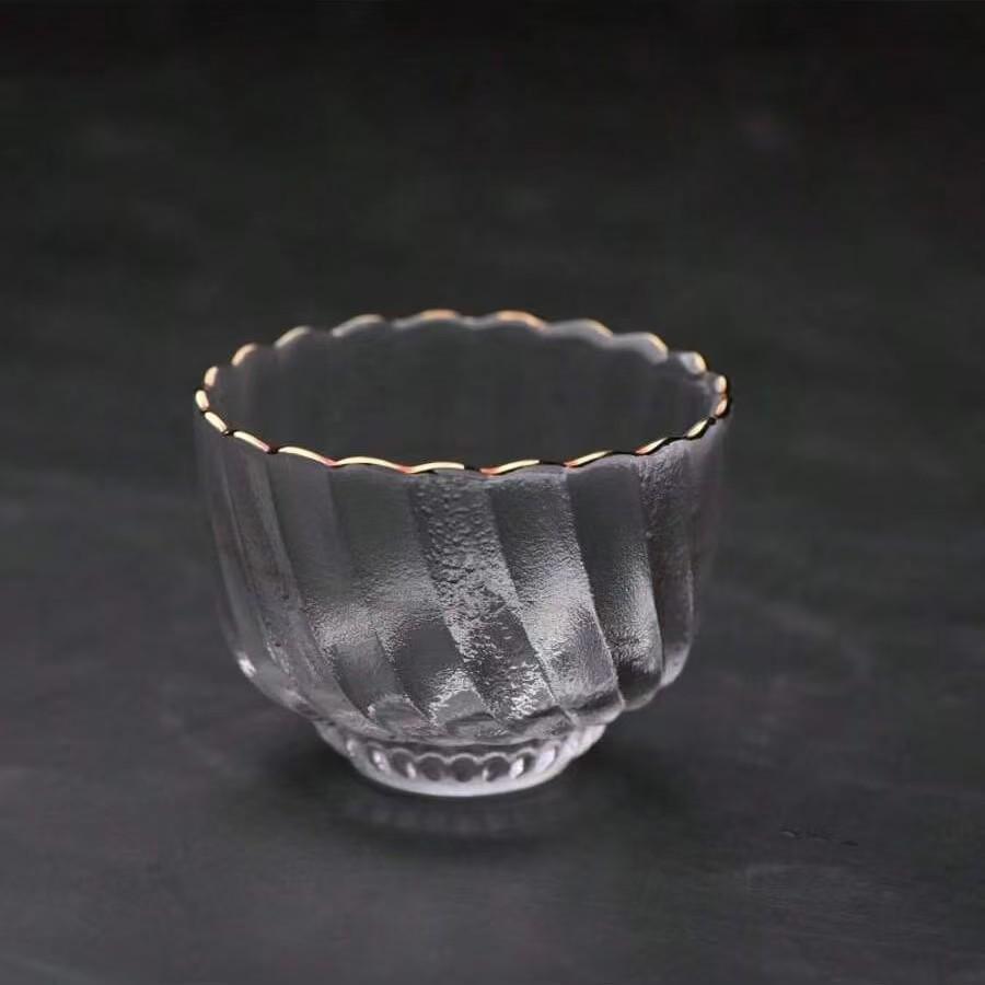 Japanese Crystal Glass Kung Fu Tea Cup with Gold Painting - Small Tasting Bowl