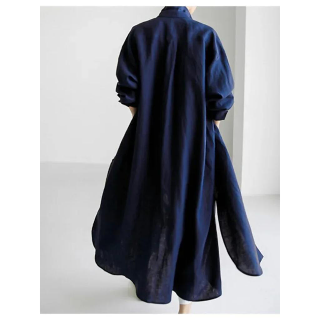 Spring and Summer Cotton and Linen Shirt Skirt Loose Irregular Shirt Cardigan Long Dress