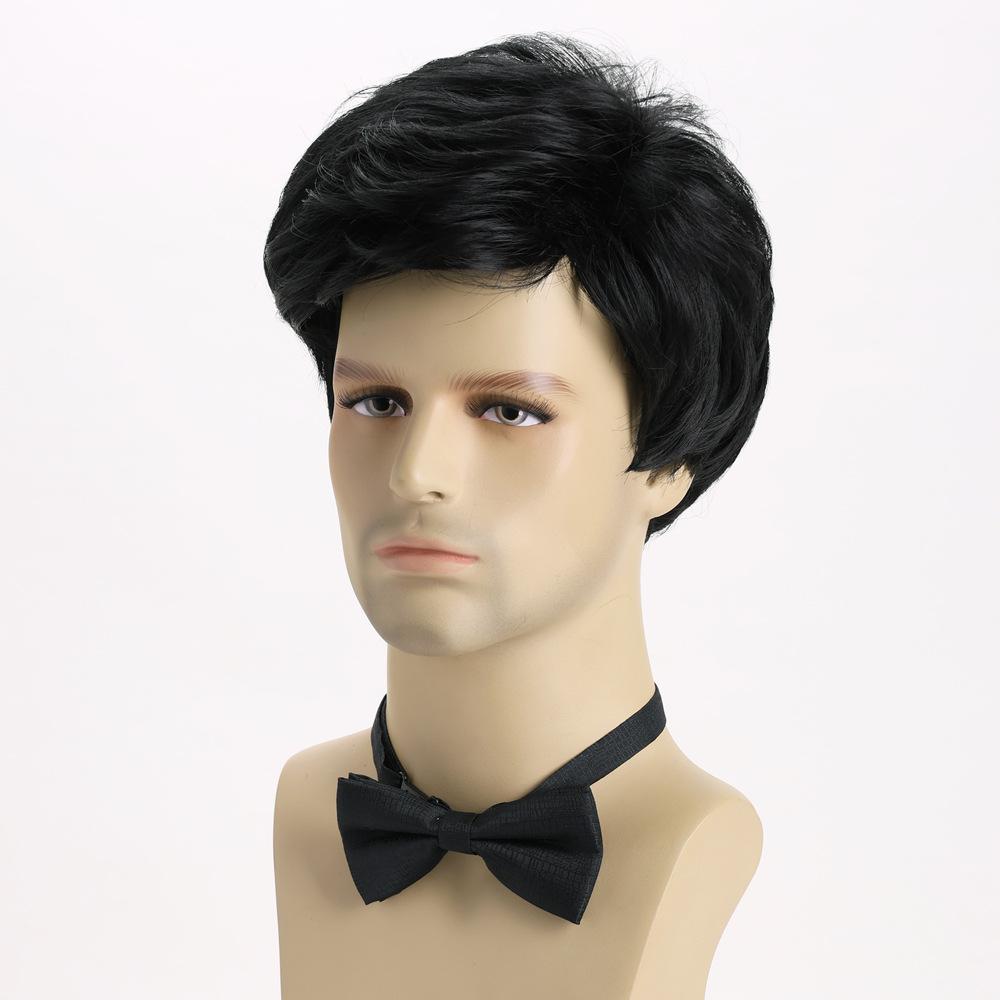Men Short Wave Synthetic Wigs with Bangs Layered Black Hair Daily Party Cosplay Wig Heat Resistant Fibre