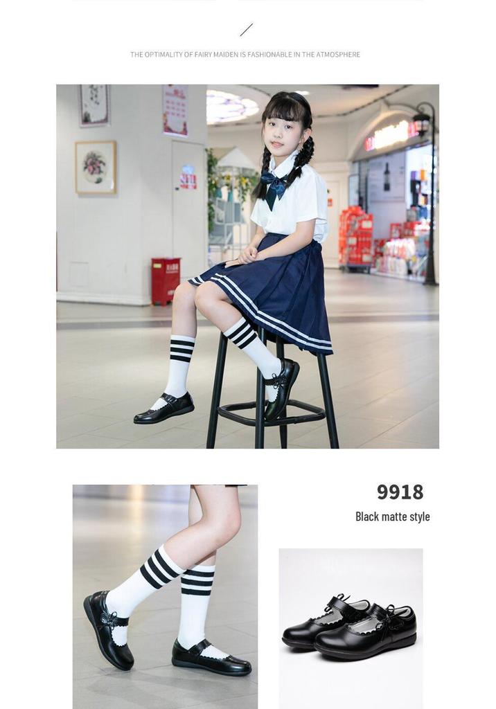 Black Genuine Leather Children's Performance Shoes - Little Princess Campus Style