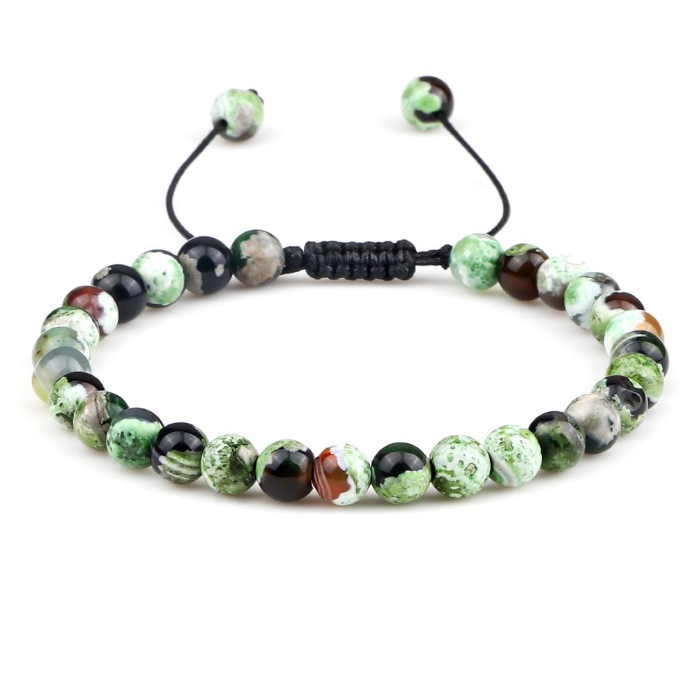 6mm Natural Stone Men Bracelets Charm Tiger Eye Black Beads Bracelet Braided Bangle Adjustable Charm Women Yoga Jewelry Pulseras