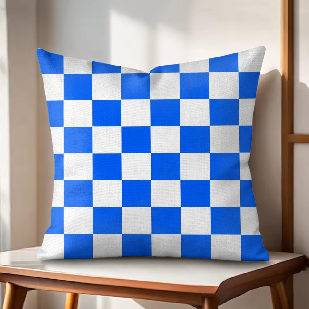 Classic Checkered Square Cushion Cover Natural Linen Organic Fabric DoubleSided Printing Couch Pillow Covers Home Decor